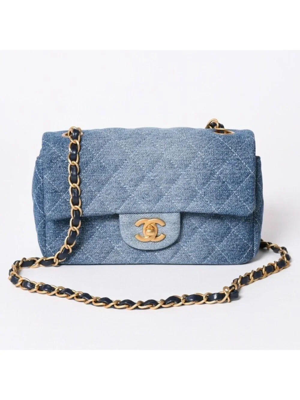 Chanel Mini Quilted 20 CC Logo Gradient Denim Chain Shoulder Bag Stand Blue